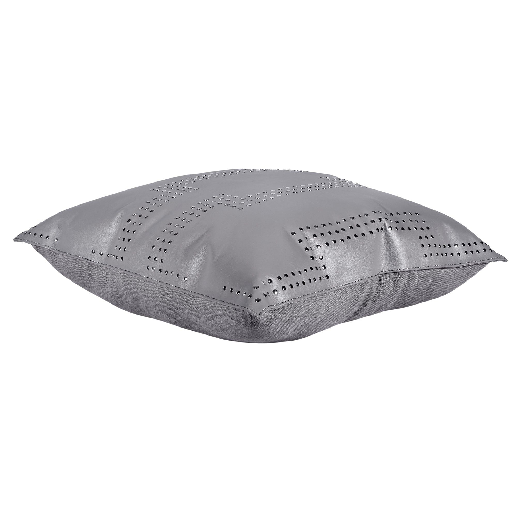 Genuine Leather - Geometric Studded Throw Pillow - Gray