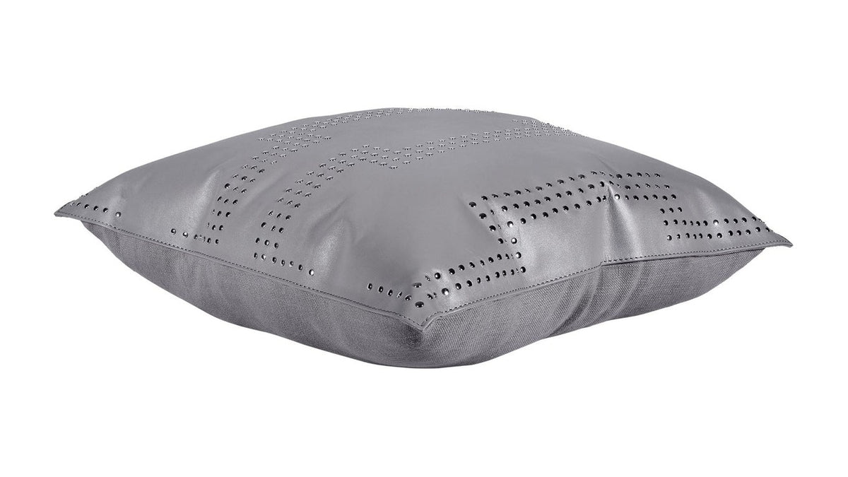 Genuine Leather - Geometric Studded Throw Pillow - Gray