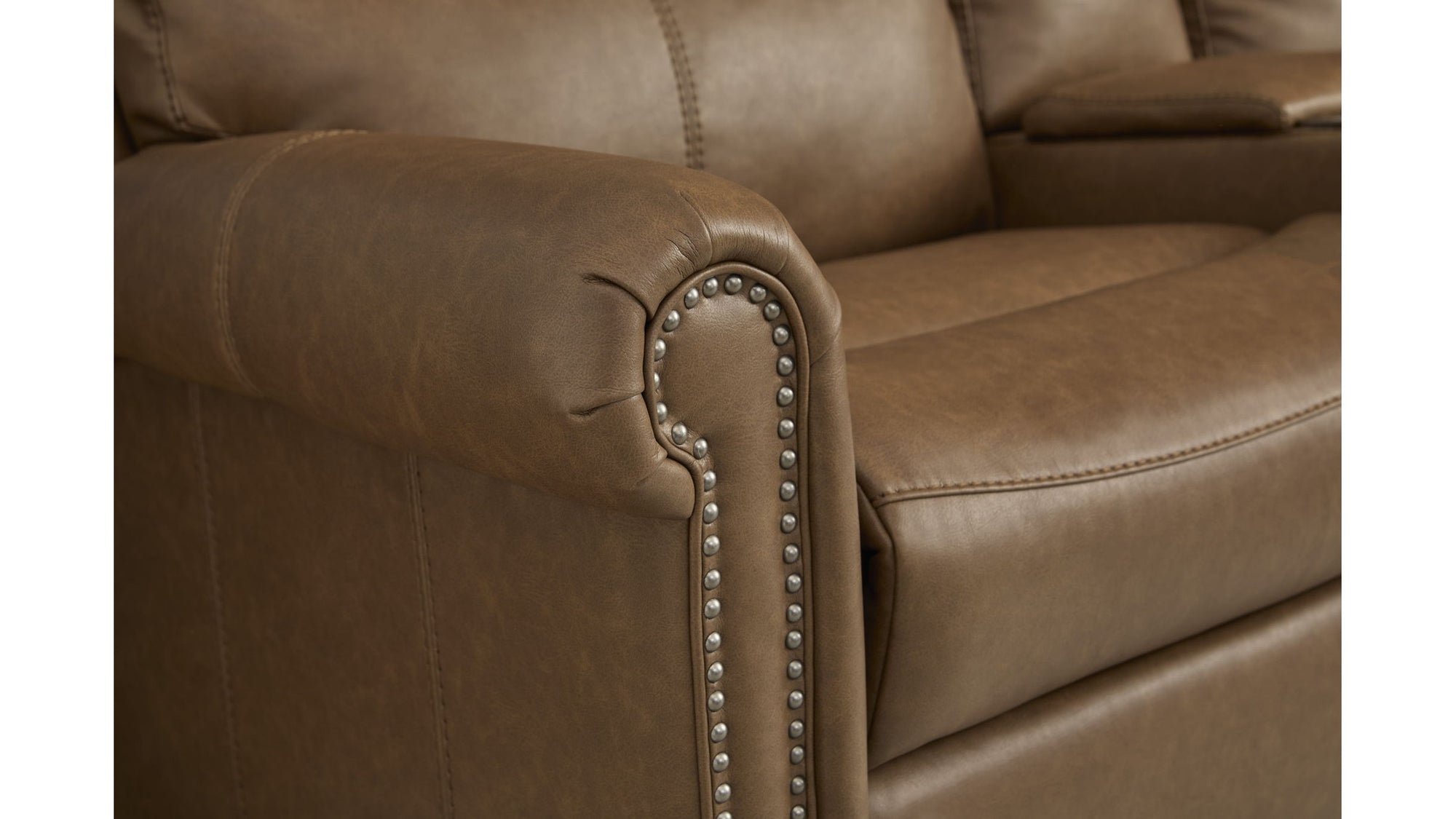 Bernard - Power Reclining Sofa With Console, Power Headrests &amp; Lumbar, Nailhead Trim