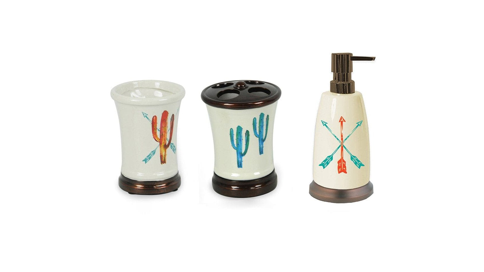 Saguaro Cactus - Cactus Ceramic Countertop Bathroom Set Set of 3 , 4 Per Carton - White / Brown