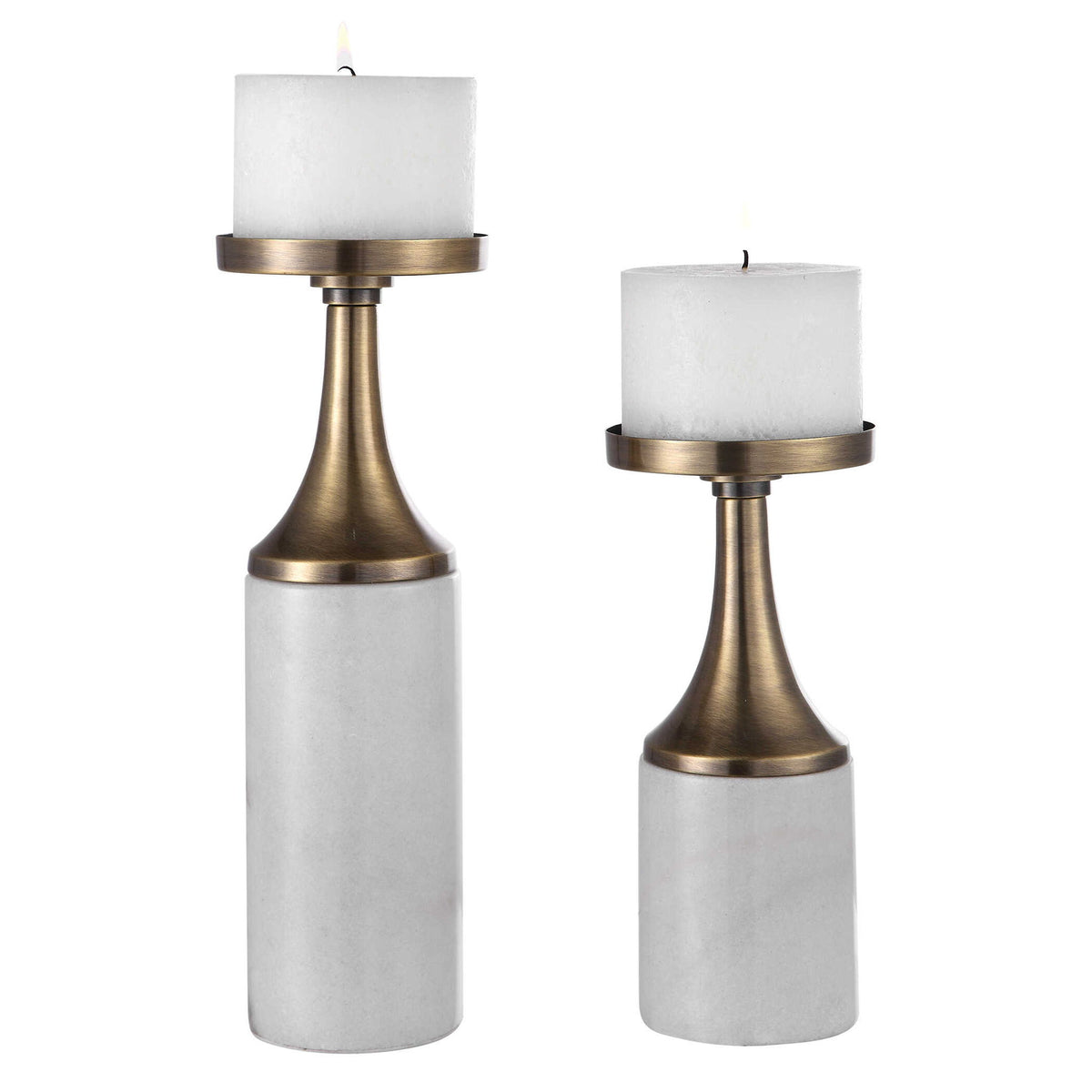 Castiel - Marble Candleholders (Set of 2) - White &amp; Gold
