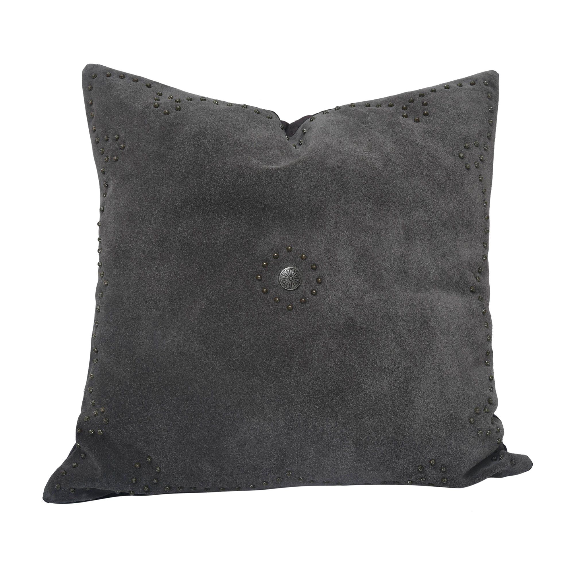 Western Suede Pillow - Western Suede Antique Silver Concho &amp; Studded Pillow - Gray