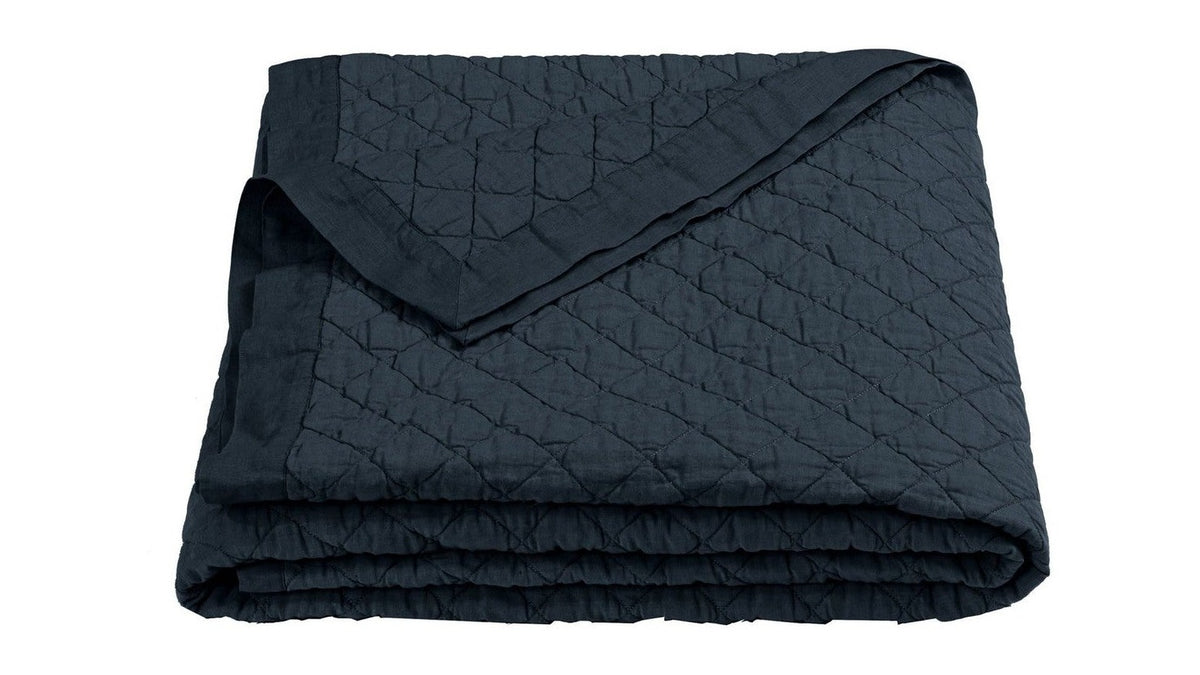 Diamond Linen - Full/Queen Linen Cotton Diamond Quilt - Navy