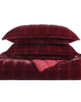 Stella - King Faux Silk Velvet Double Box Stitch Quilt Set (Set of 3) - Garnet Red