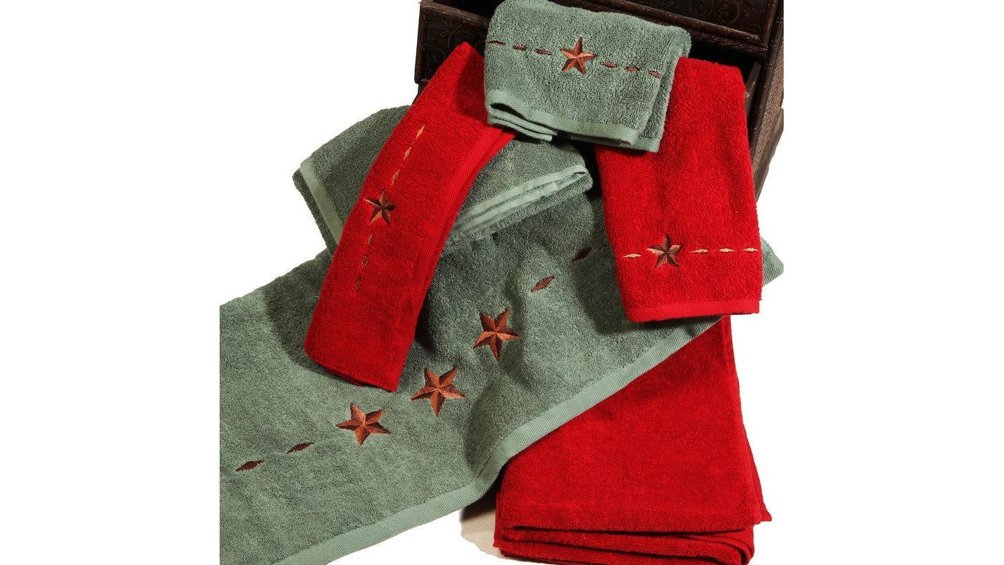 Rustic Star - Embroidered Star Towel Set Set of 3 , 2 Per Carton - Turquoise