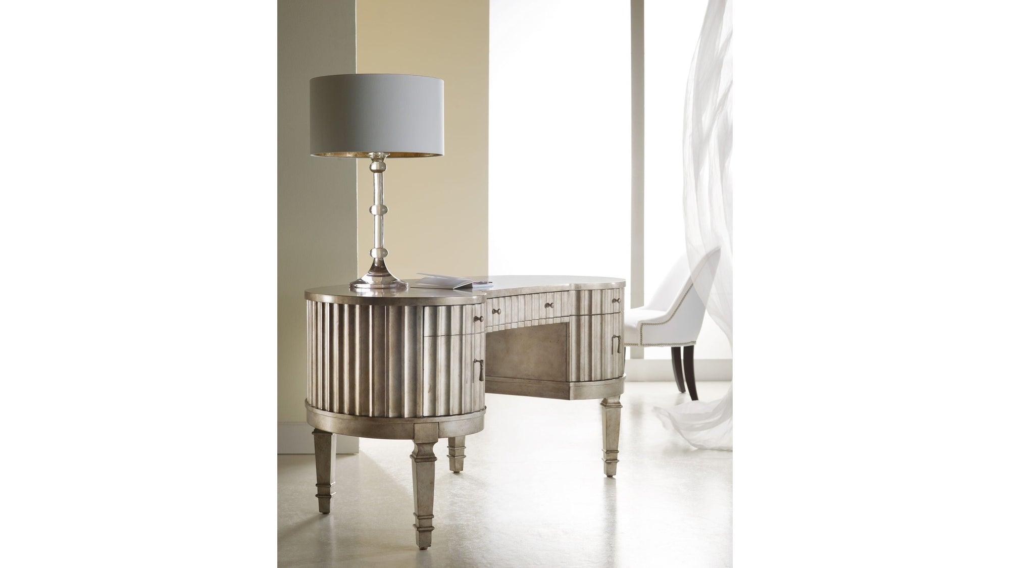 Melange - Fluted Kidney Desk - Pearl Silver