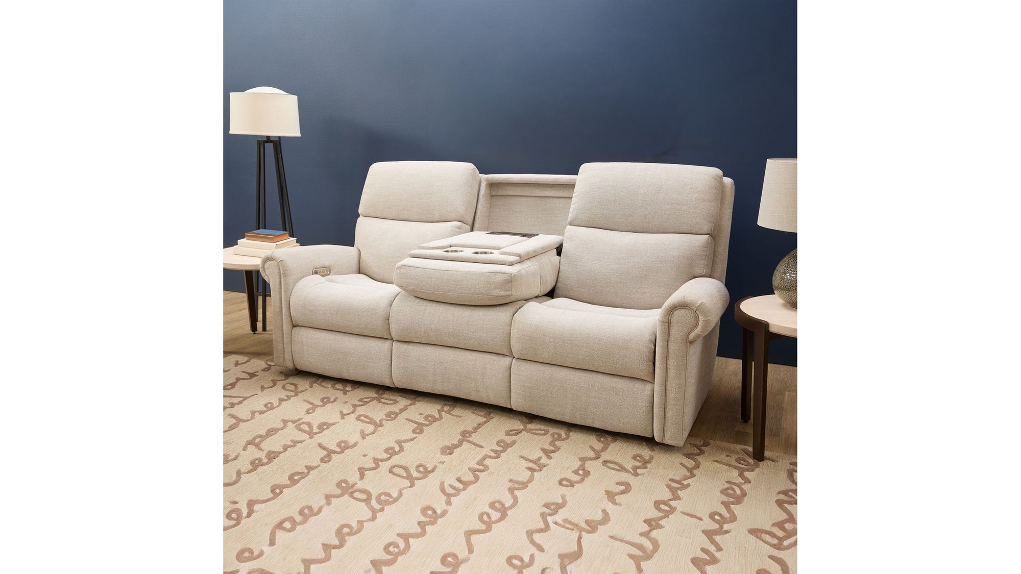 Bernard - Power Reclining Fabric Sofa With Console, Power Headrest, & Lumbar