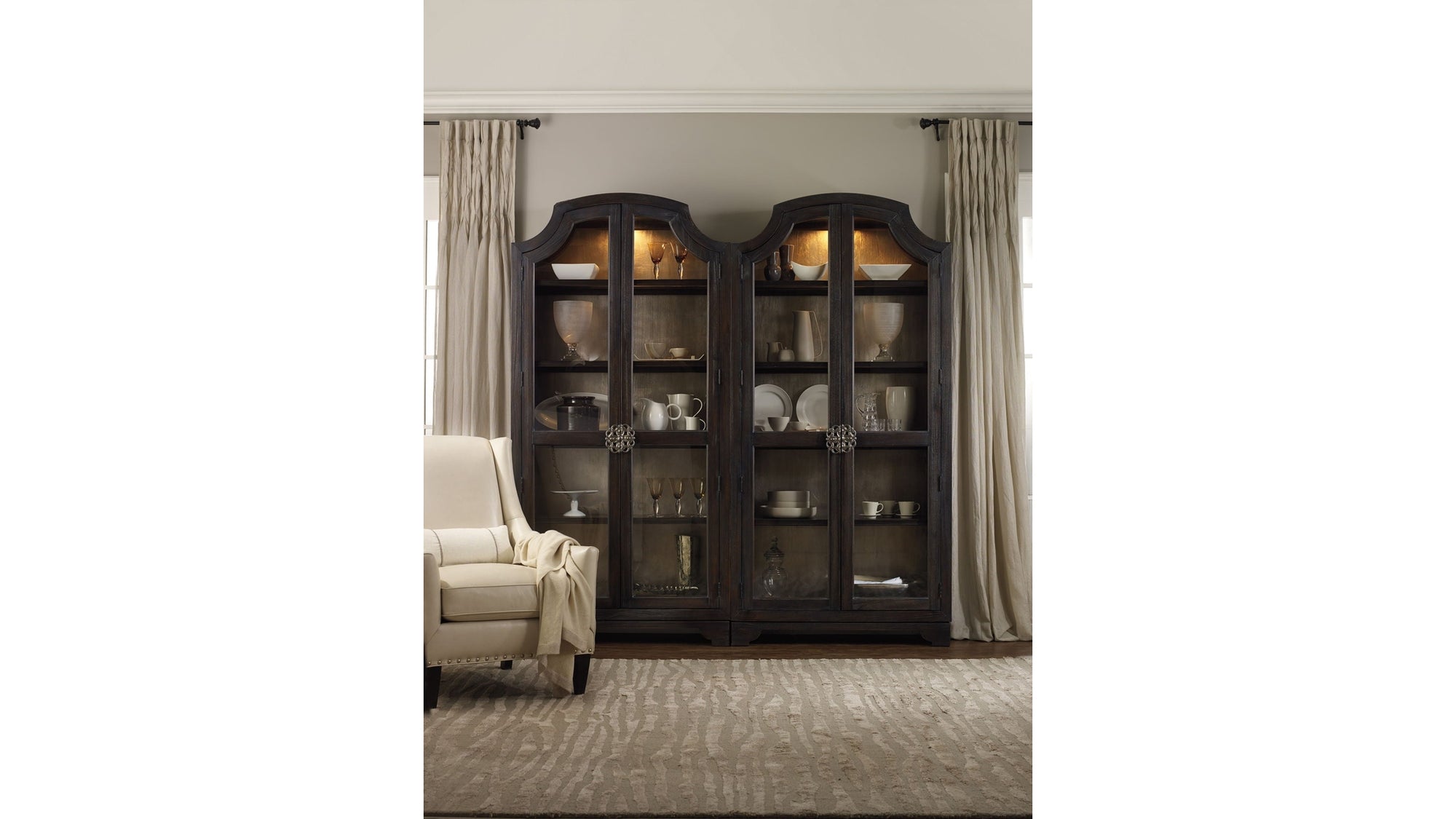 Sanctuary - Glass Bunching Curio - Ebony Antiqued Oak
