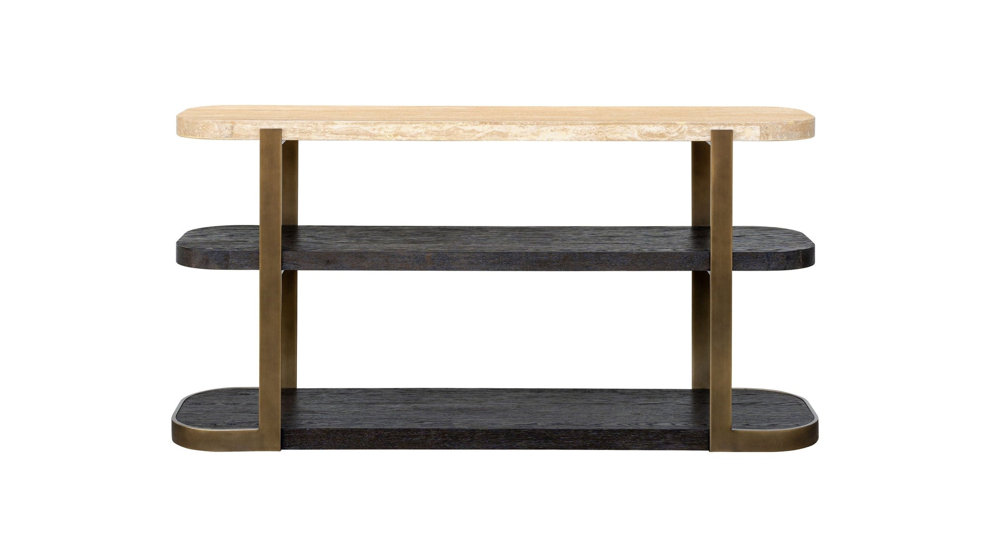 Avalon - Console Table - Bronze Metal Frame With Travertine &amp; Espresso
