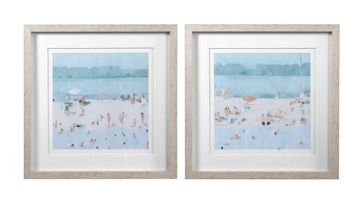 Sea Glass Sandbar - Framed Prints Set of 2 - Light Blue