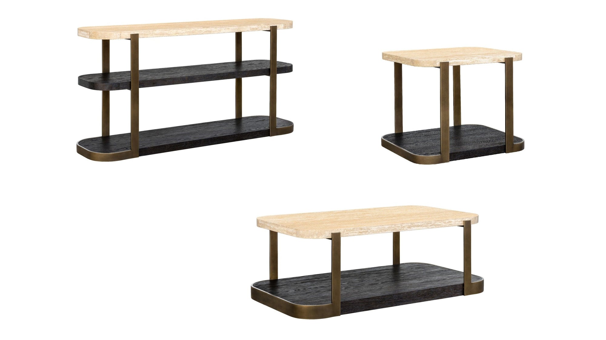 Avalon - Console Table - Bronze Metal Frame With Travertine &amp; Espresso