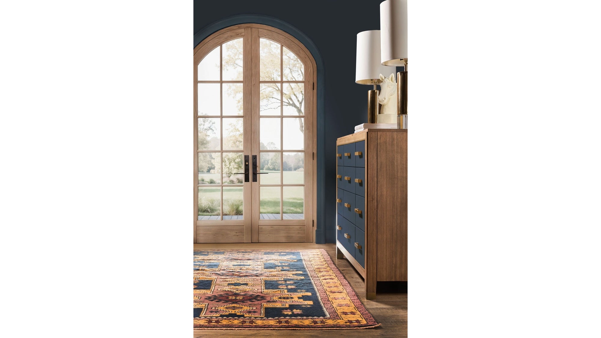 Melange - Geneva Accent Drawer Chest - Blue / Medium Walnut