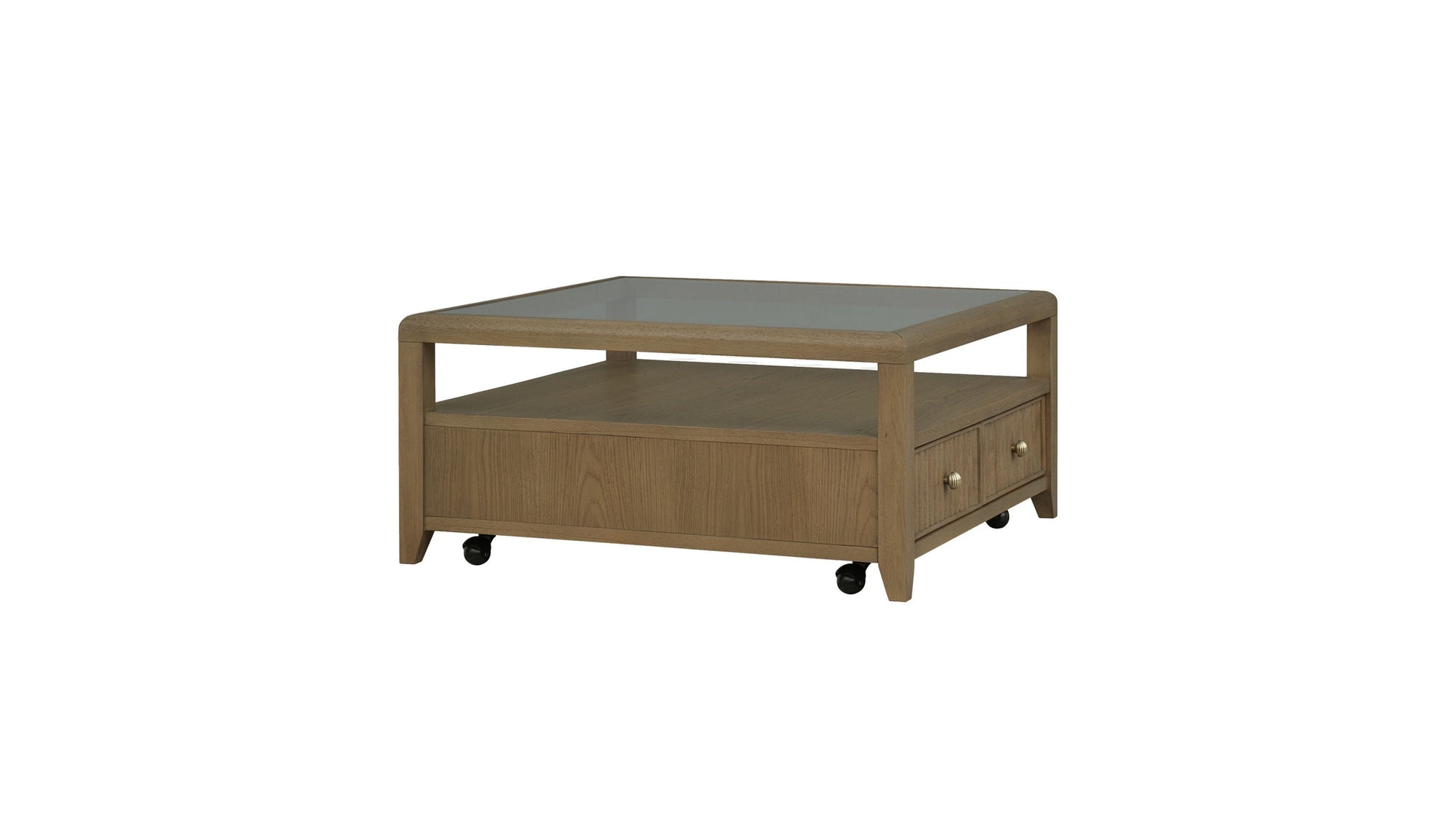 Reed - Square Coffee Table With Casters - Driftwood Oak