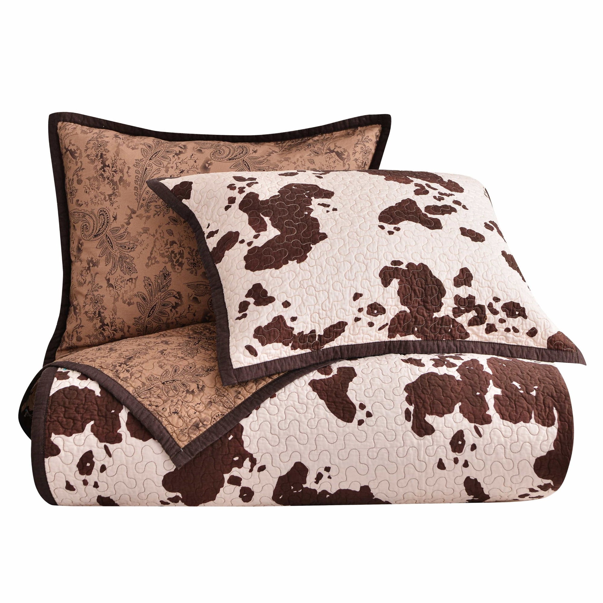 Elsa Cowhide - Full/Queen Reversible Quilt Set (Set of 3) - Chocolate