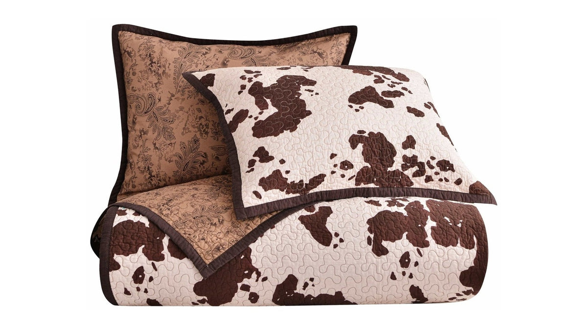 Elsa Cowhide - Full/Queen Reversible Quilt Set Set of 3 - Chocolate