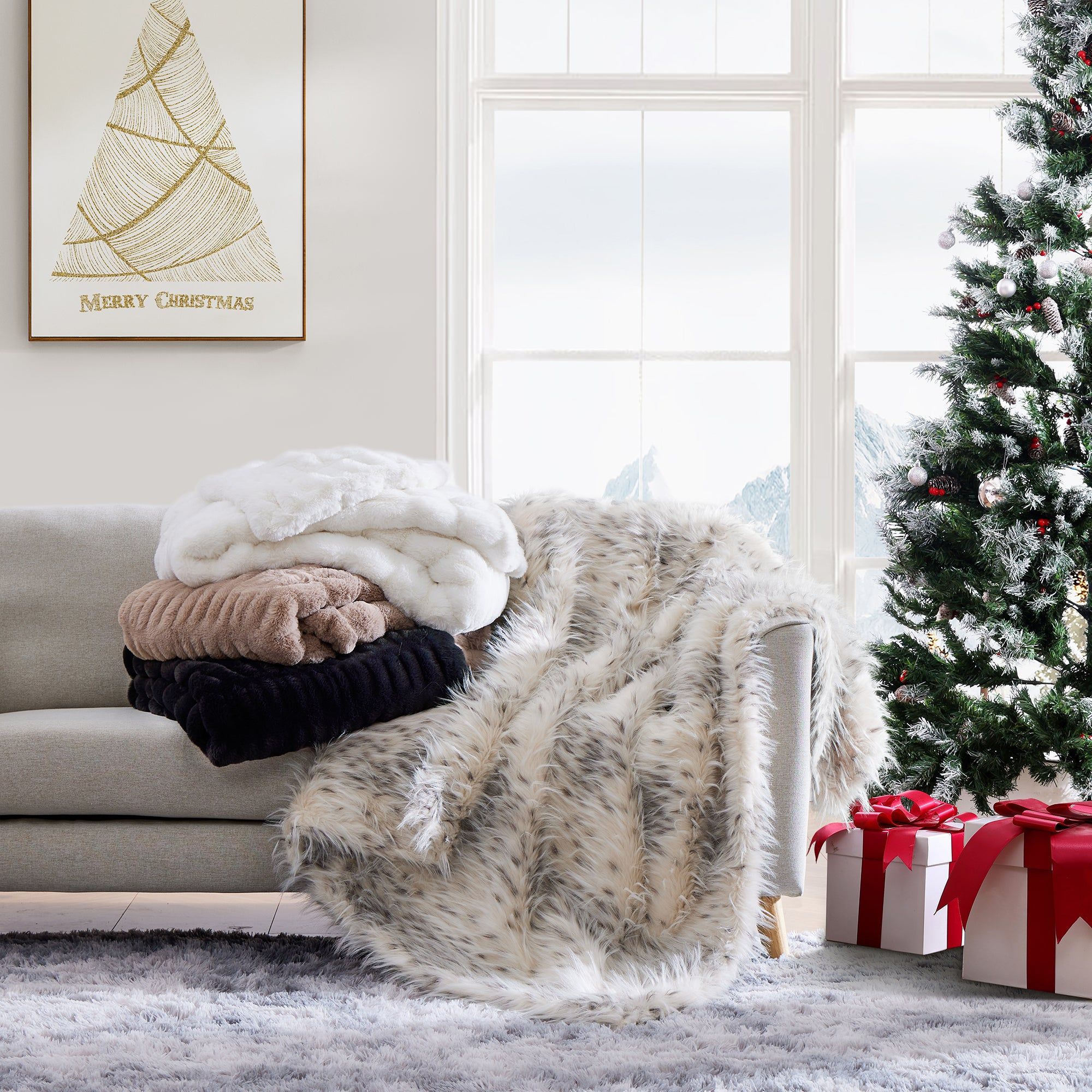 Ruched Rabbit - Double-Sided Oversized Throw - White