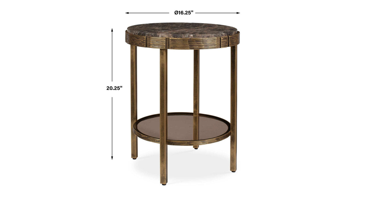 Cusano - Round Dark Marble Accent Table - Brass / Brown