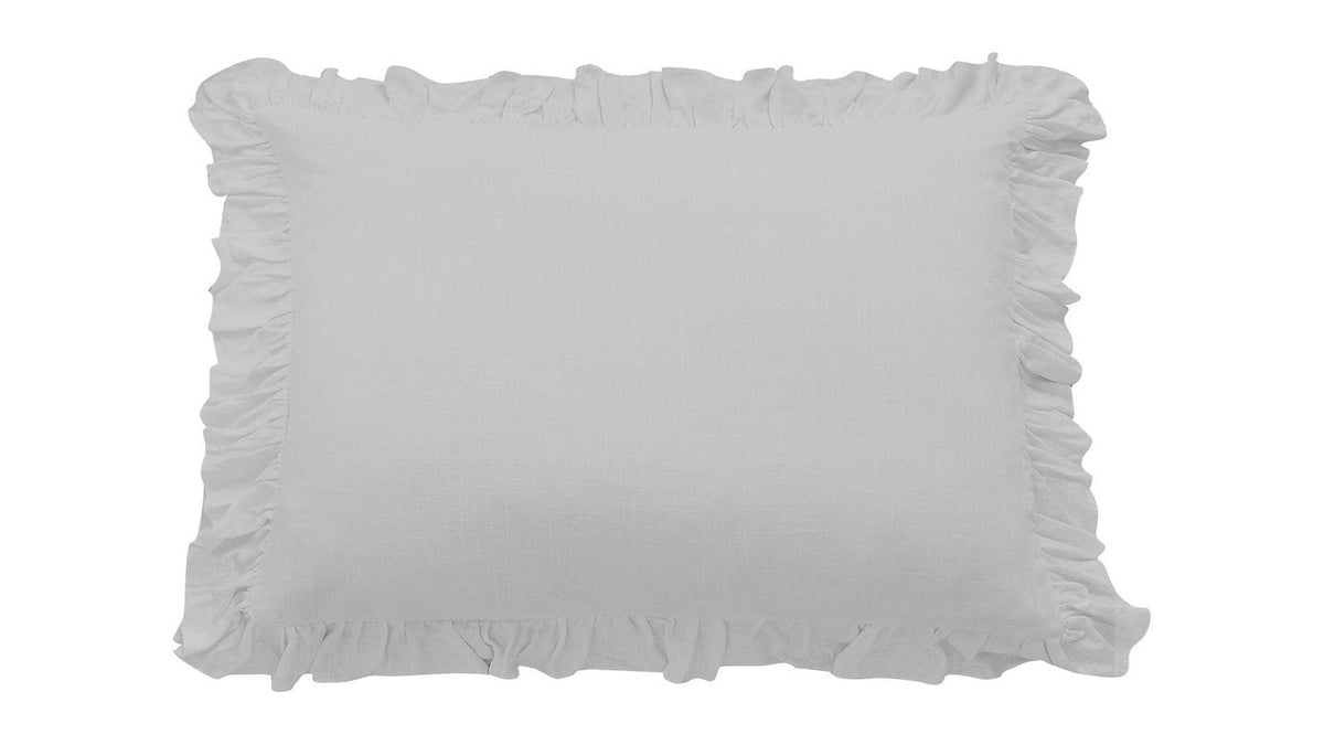 Lily - Washed Linen Ruffled Dutch Euro Pillow - Light Gray