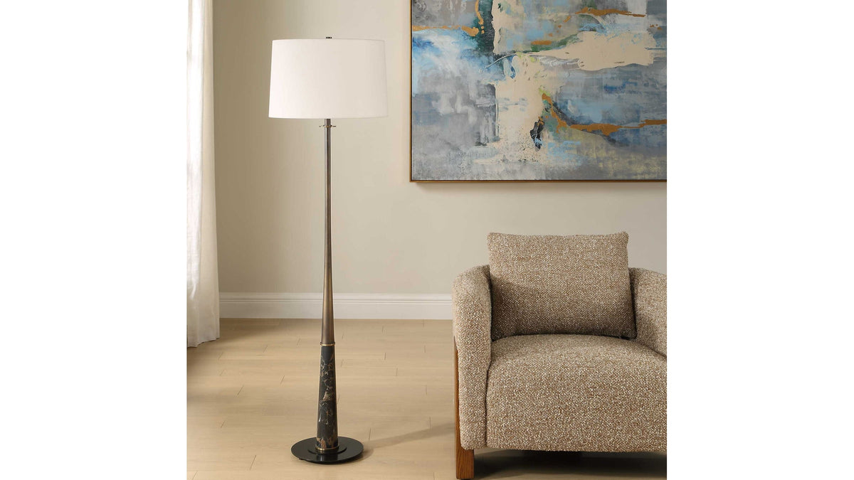 Tallarico - Brass &amp; Marble Floor Lamp - Black / Bronze / Brown