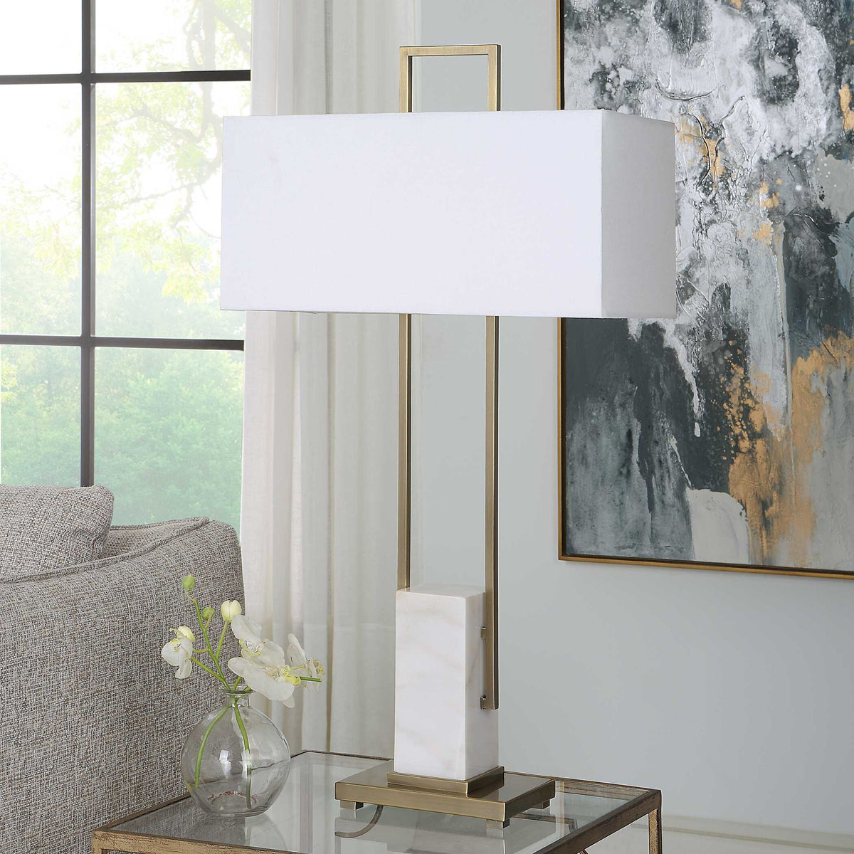 Column - White Marble Table Lamp