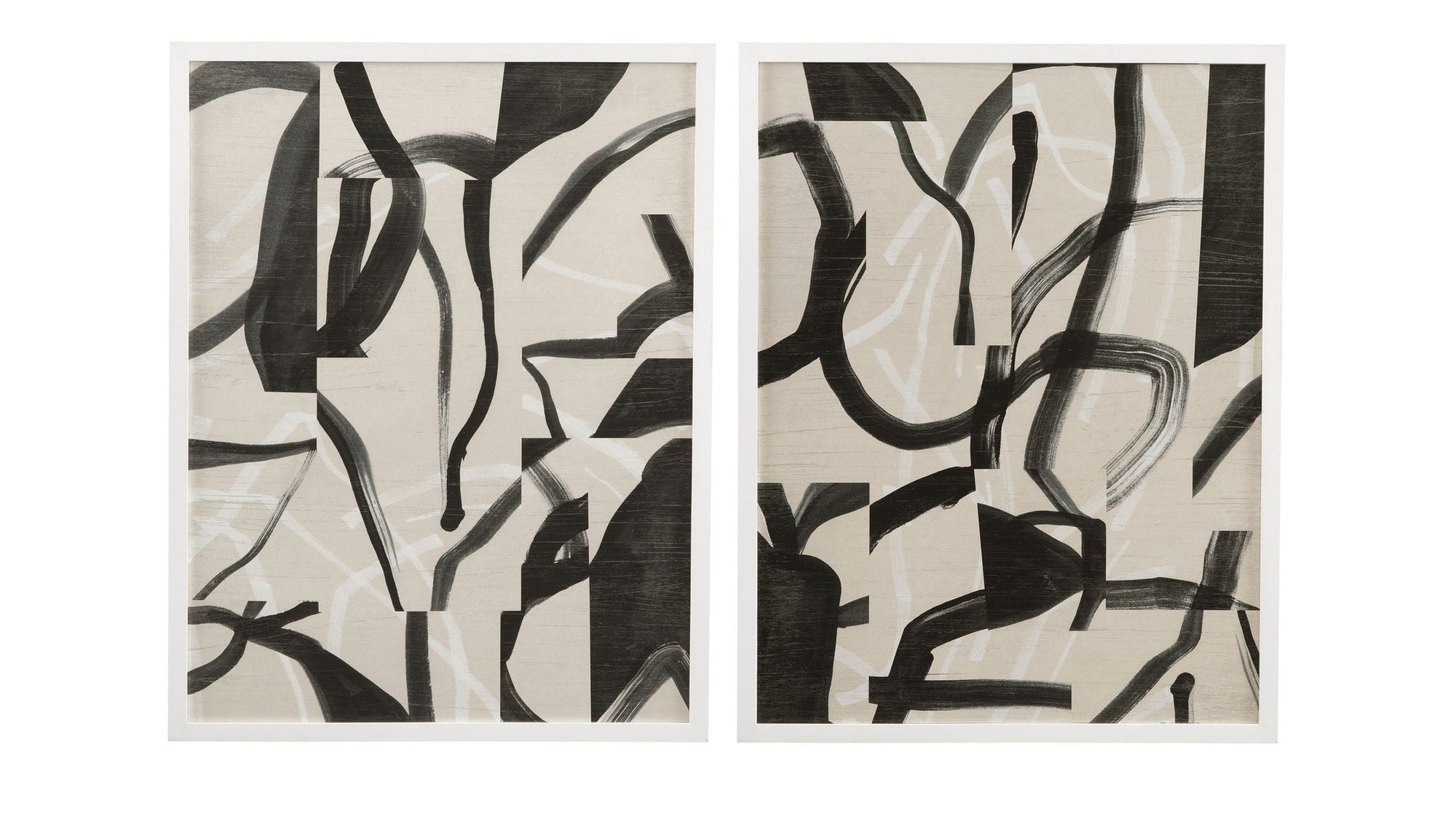 Ink Maze Framed Print Set of 2 - Gray / Black