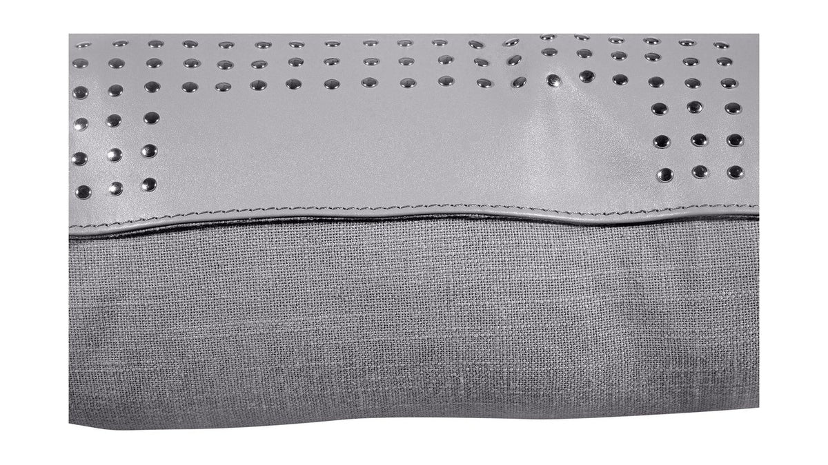 Genuine Leather - Geometric Studded Throw Pillow - Gray