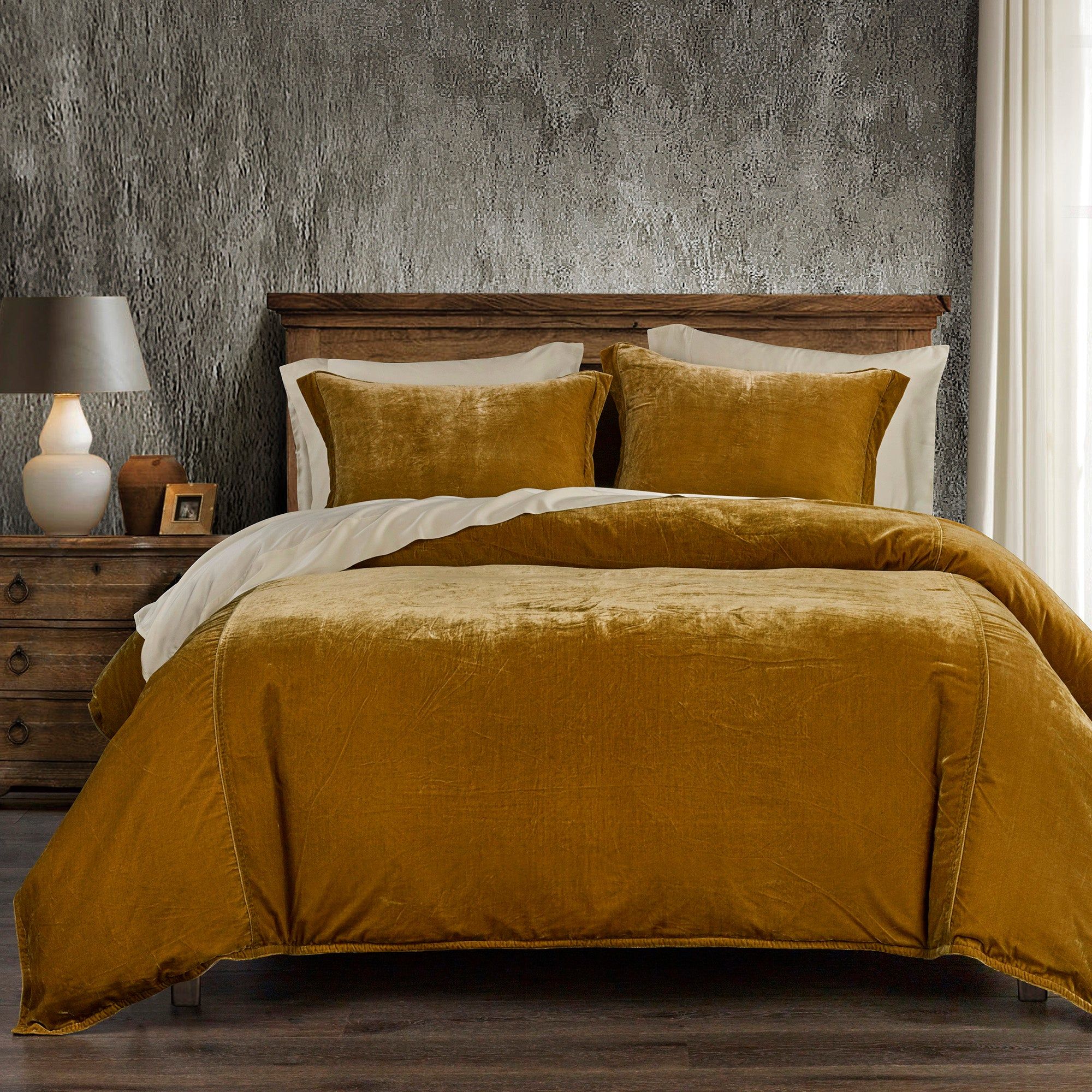 Stella - Queen Faux Silk Velvet Duvet Cover Set (Set of 3) - Saffron