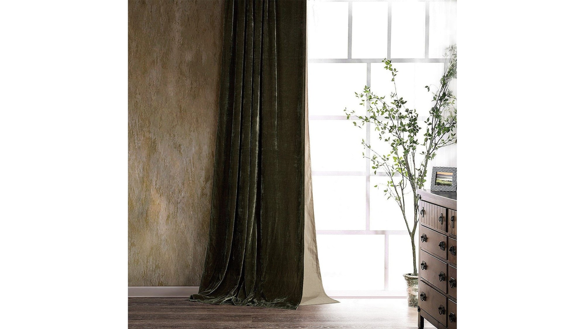 Stella - Faux Silk Velvet Curtain - Fern Green