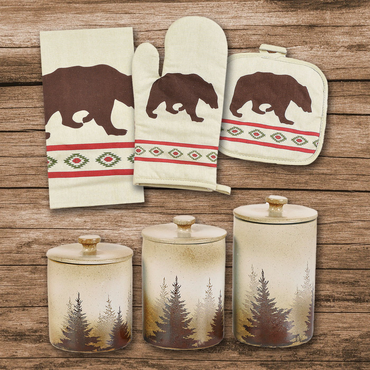 Aztec Bear - Print &amp; Clearwater Pines Set (Set of 13) - Cream / Brown