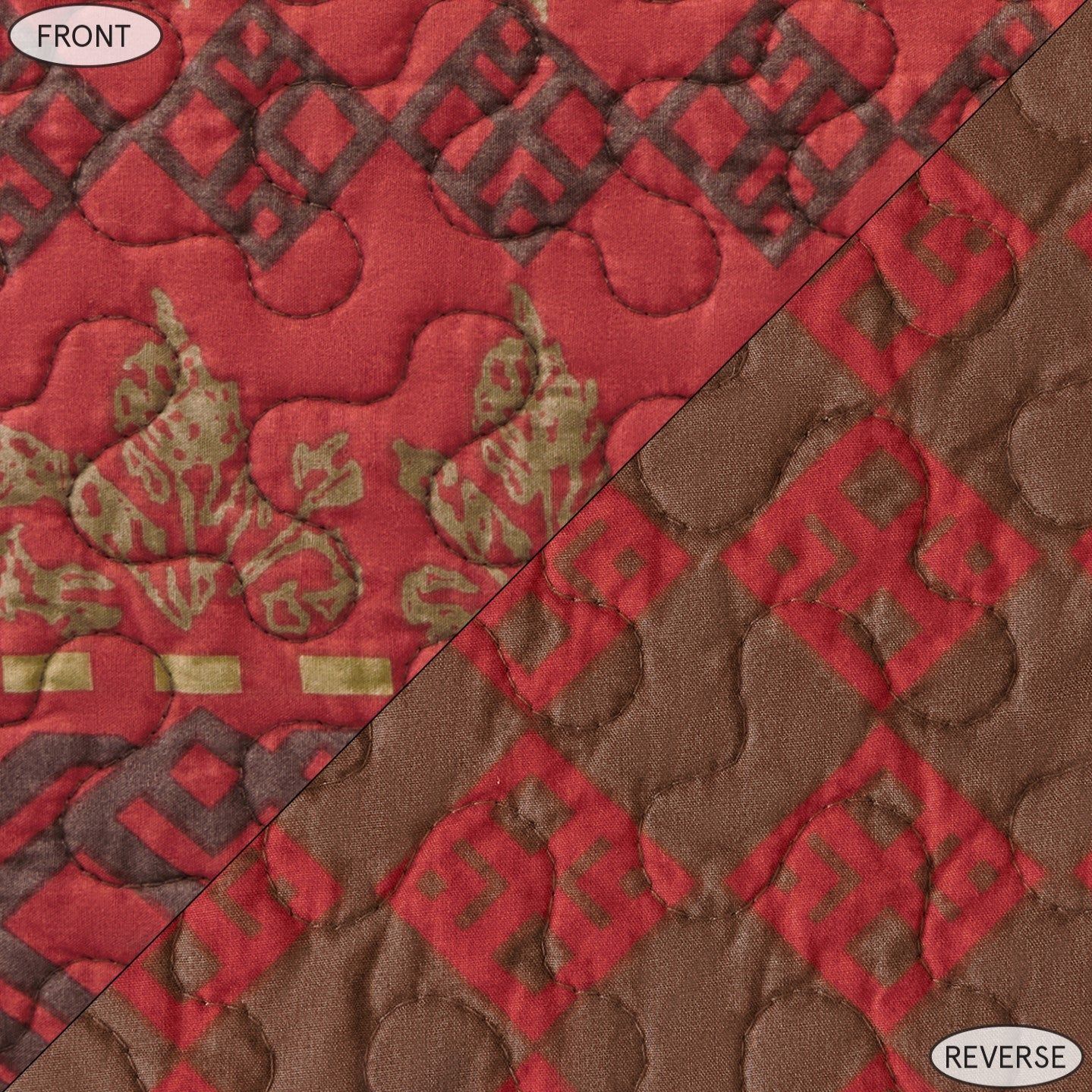 Rushmore - Full/Queen Reversible Quilt Set (Set of 3) - Red / Brown