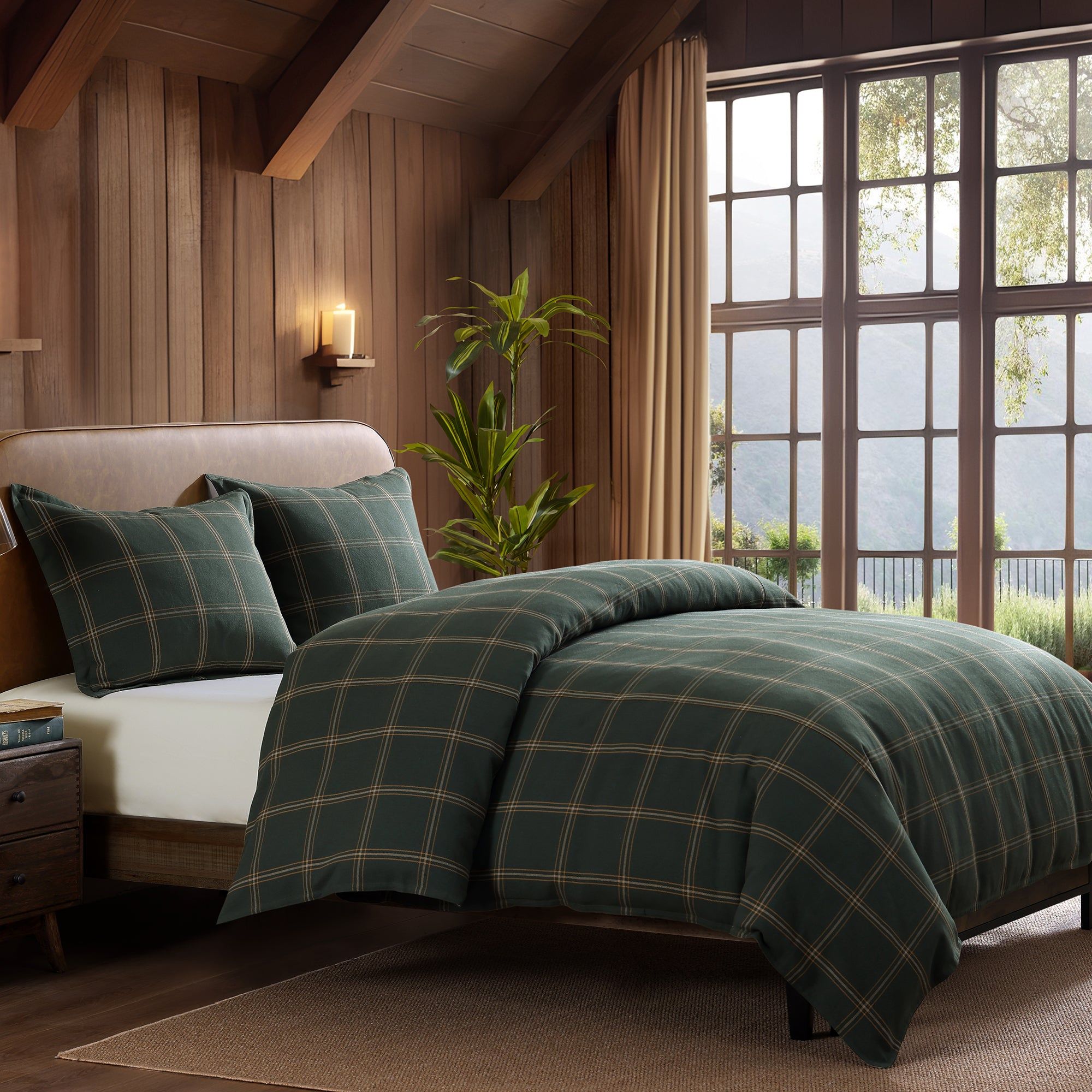 Windowpane - Queen Plaid Comforter Set (Set of 3) - Hunter Green