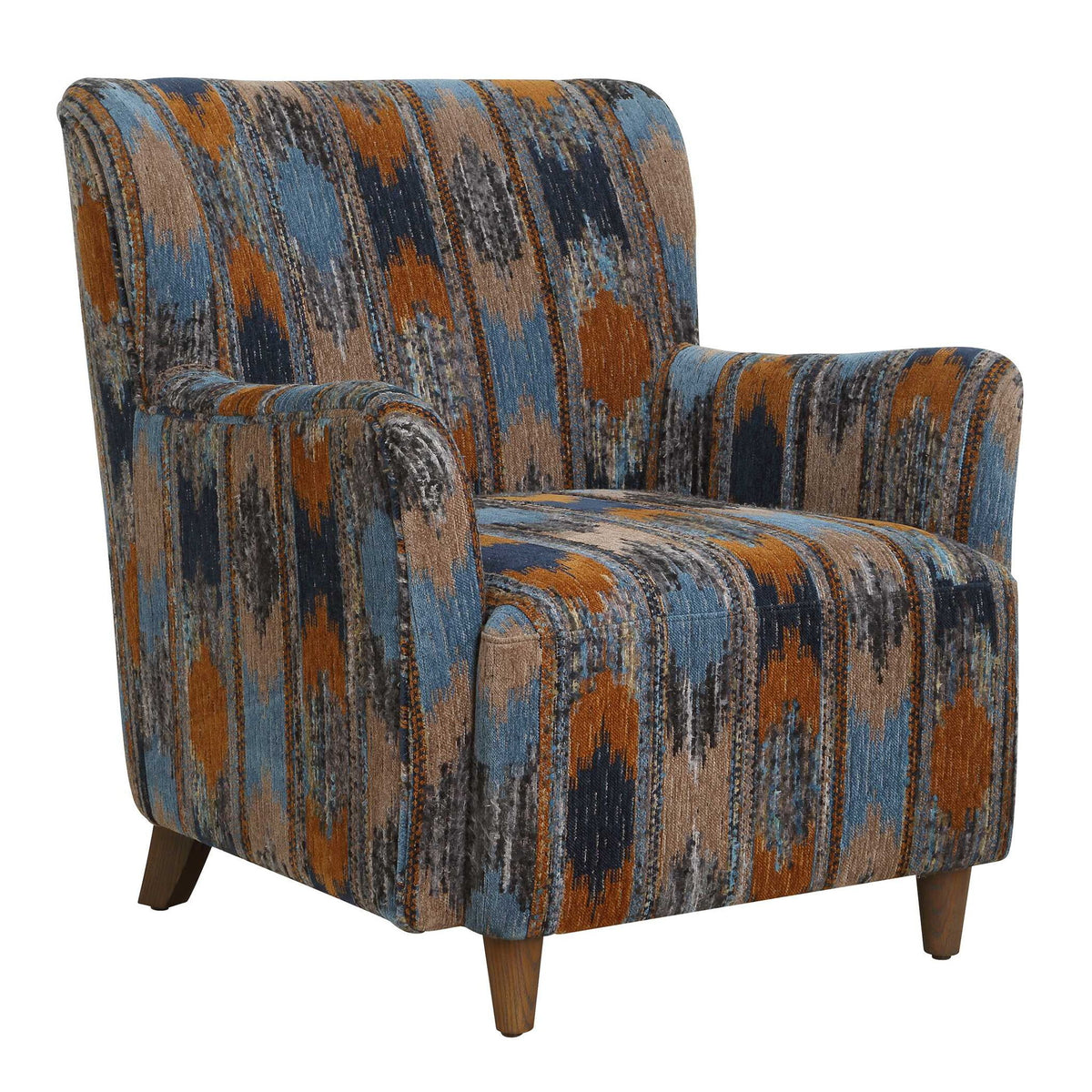 Lainey - Upholstered Ikat Armchair - Blue / Brown / Orange