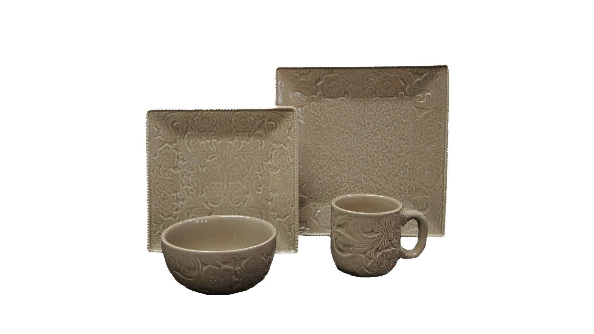 Savannah - Ceramic Dinnerware Set Set of 16 - Taupe