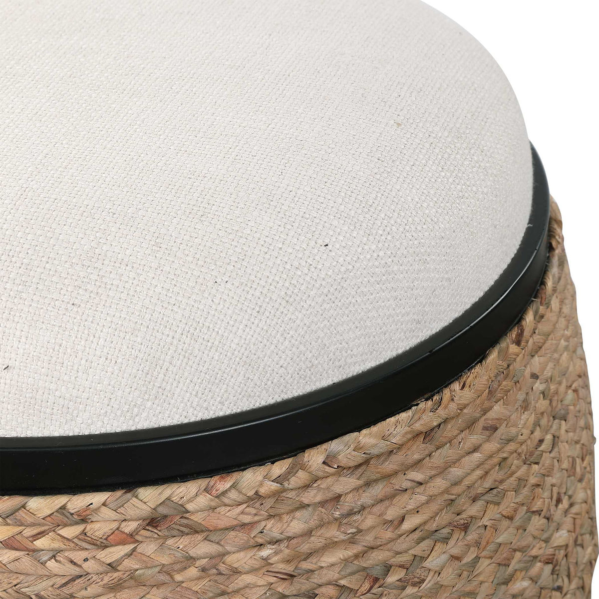 Island - Straw Accent Stool - White &amp; Light Brown