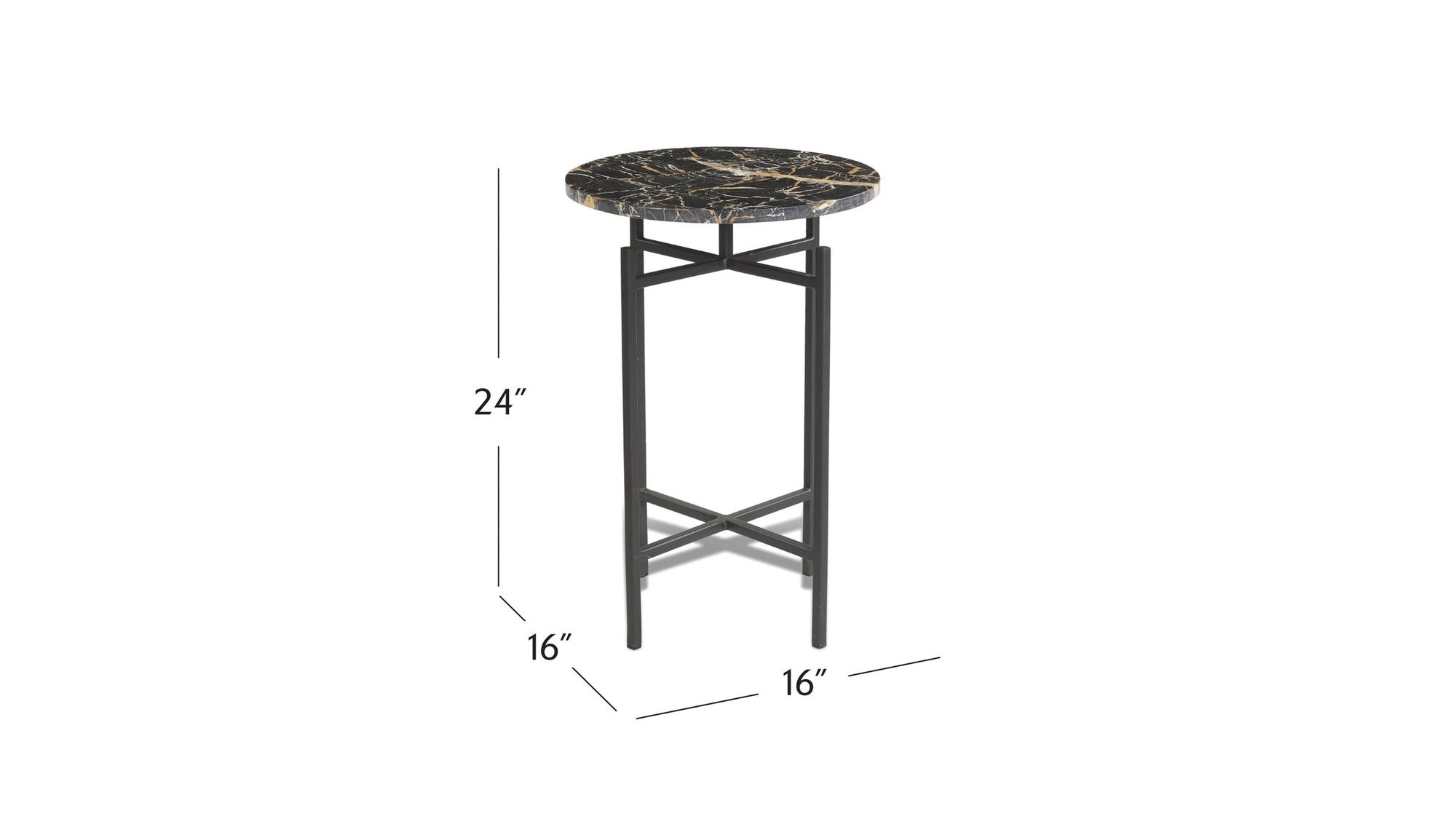 Wren - Accent Table - Matte Black Iron / Black Italian Marble