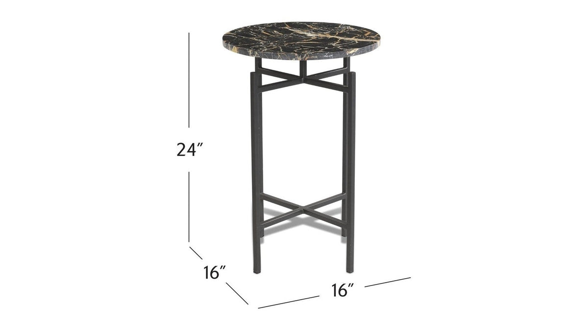 Wren - Accent Table - Matte Black Iron / Black Italian Marble