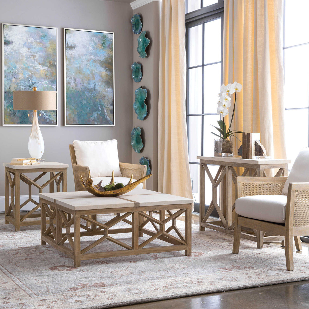 Catali - Stone Coffee Table - White &amp; Light Brown