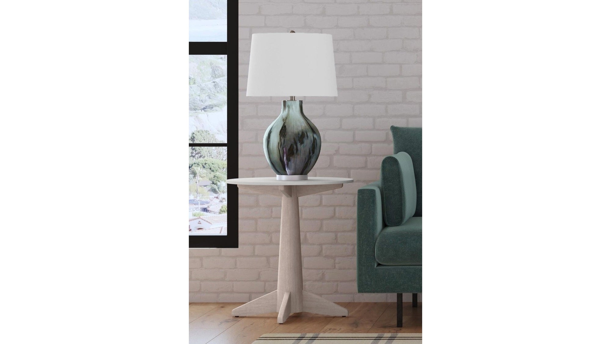 Horizons - End Table - White Oak / White Marble