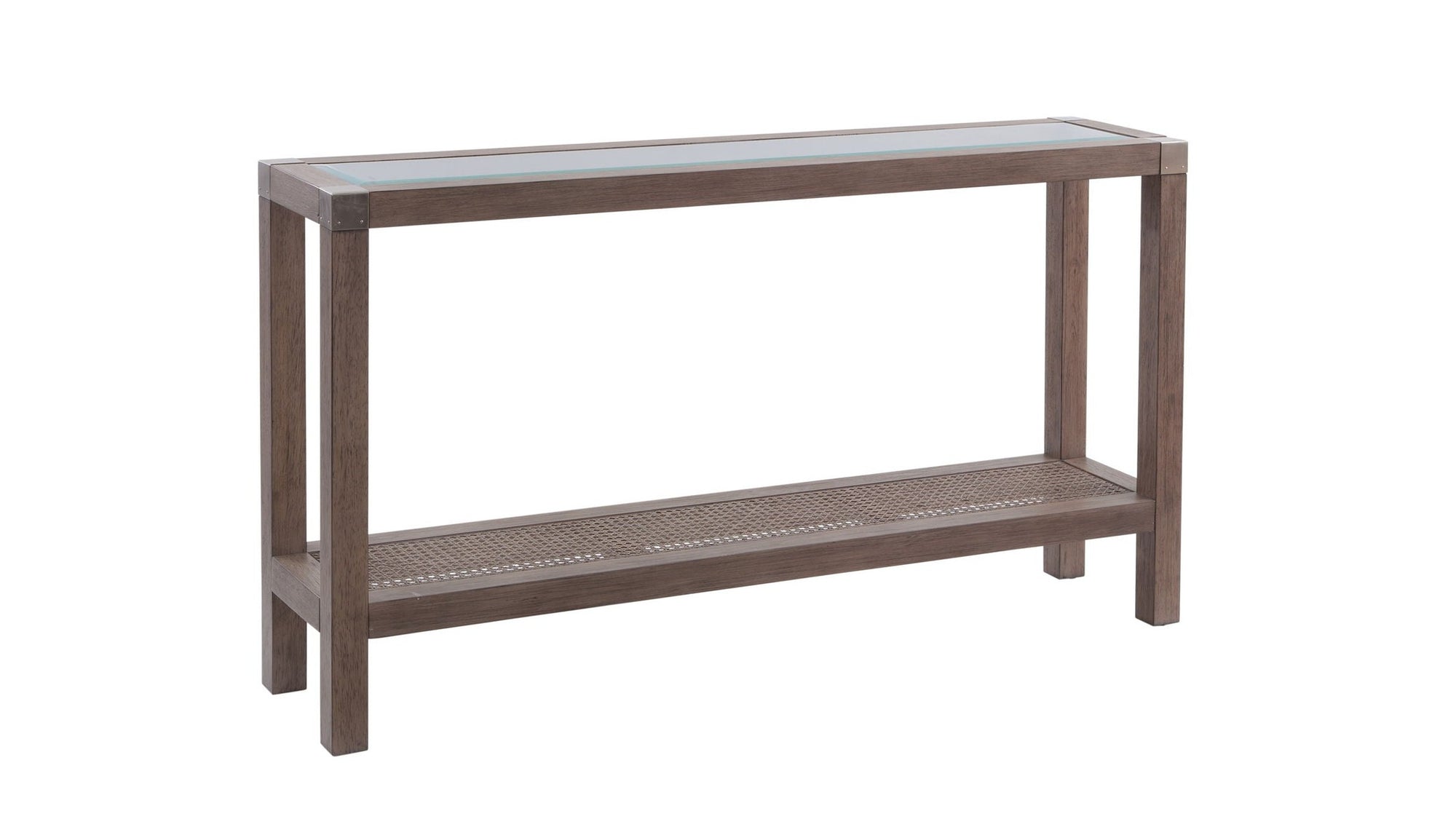 Calum - Console Table - Driftwood Gray / Cane / Brushed Nickel