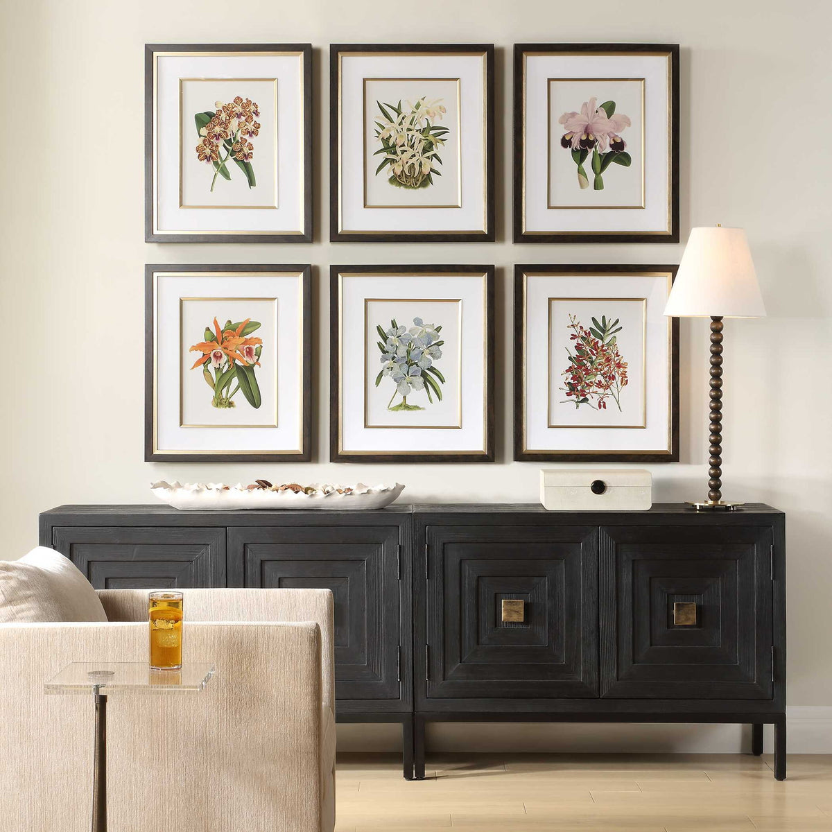 Orchid - Botanical Framed Prints (Set of 6) - Black / Blue / Gold / Green / Orange / Pink / Purple / Red
