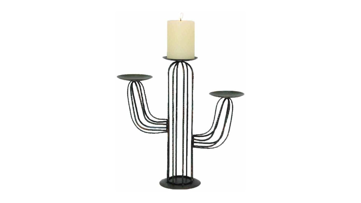 Candle Holder - Cactus 3-Pillar Candle Holder, 2 Per Carton - Green
