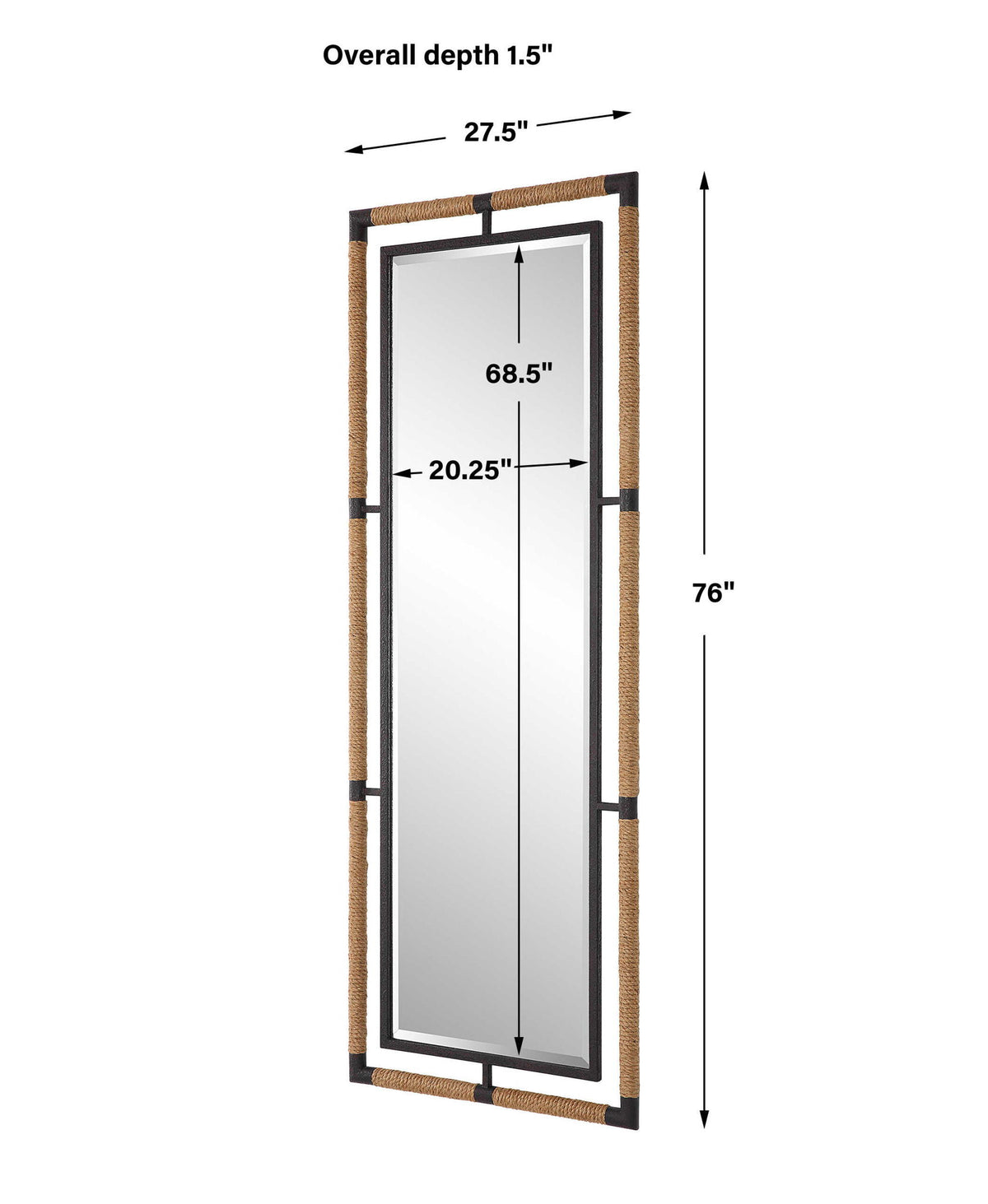 Melville - Iron &amp; Rope Tall Mirror - Light Brown