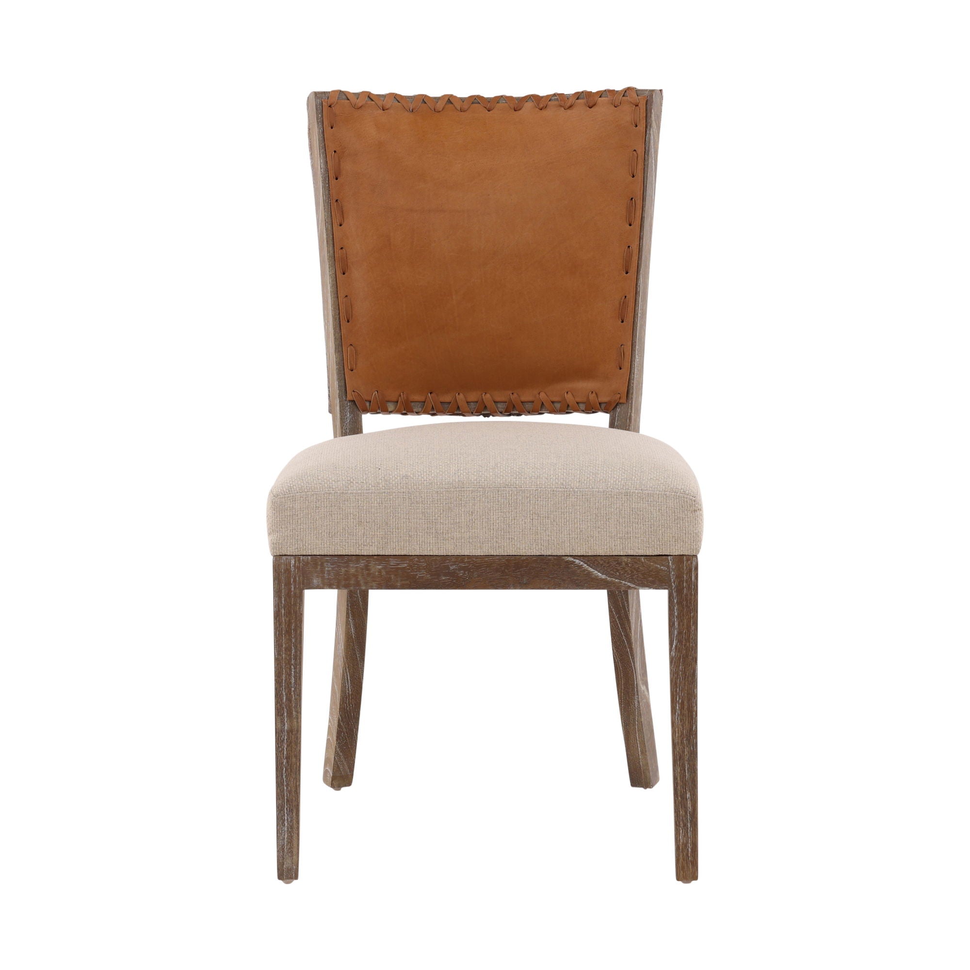 Lina - Leather and Linen Chair - Light Brown / Beige