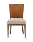 Lina - Leather and Linen Chair - Light Brown / Beige