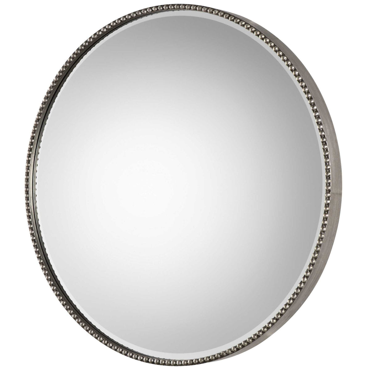 Stefania - Beaded Round Mirror - Silver