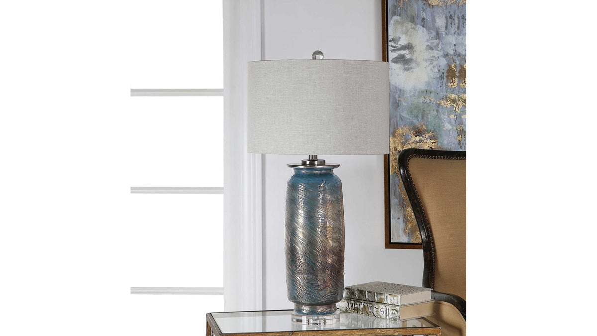 Olesya - Swirl Glass Table Lamp - Blue