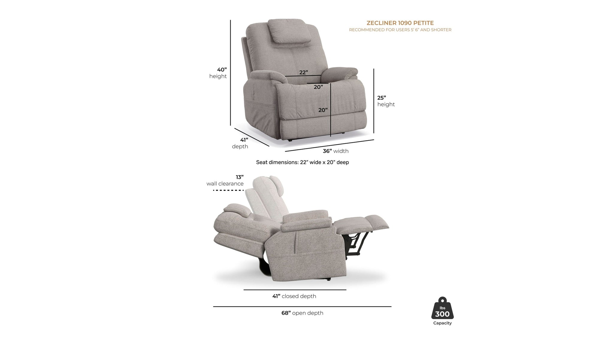 Zecliner Model 2 Petite - Power Recliner