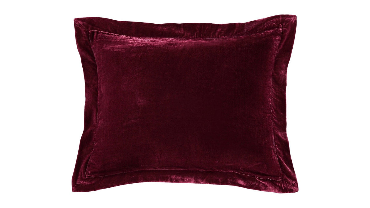 Stella - Faux Silk Velvet Flanged Dutch Euro Pillow - Garnet Red