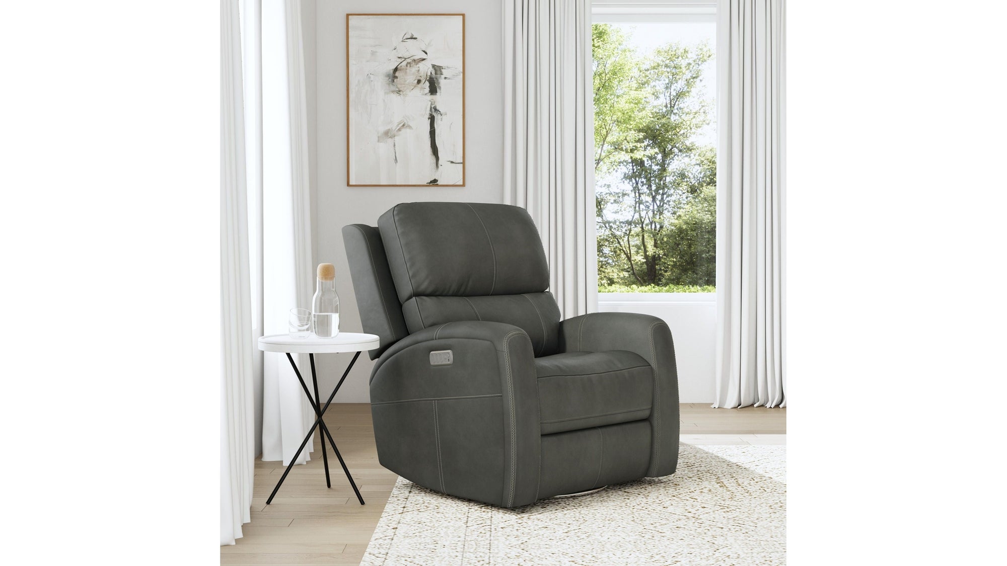 Linden - Power Swivel Gliding Recliner With Power Headrest, Lumbar, Heat &amp; Massage