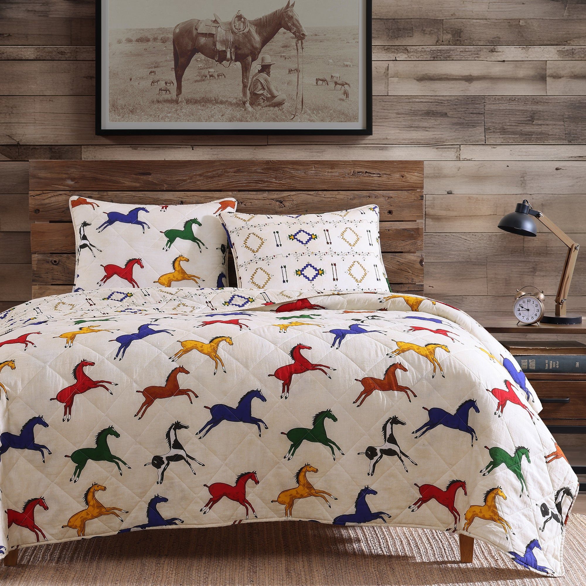 Wild Horses - Twin Reversible Quilt Set (Set of 2) - Multi Color